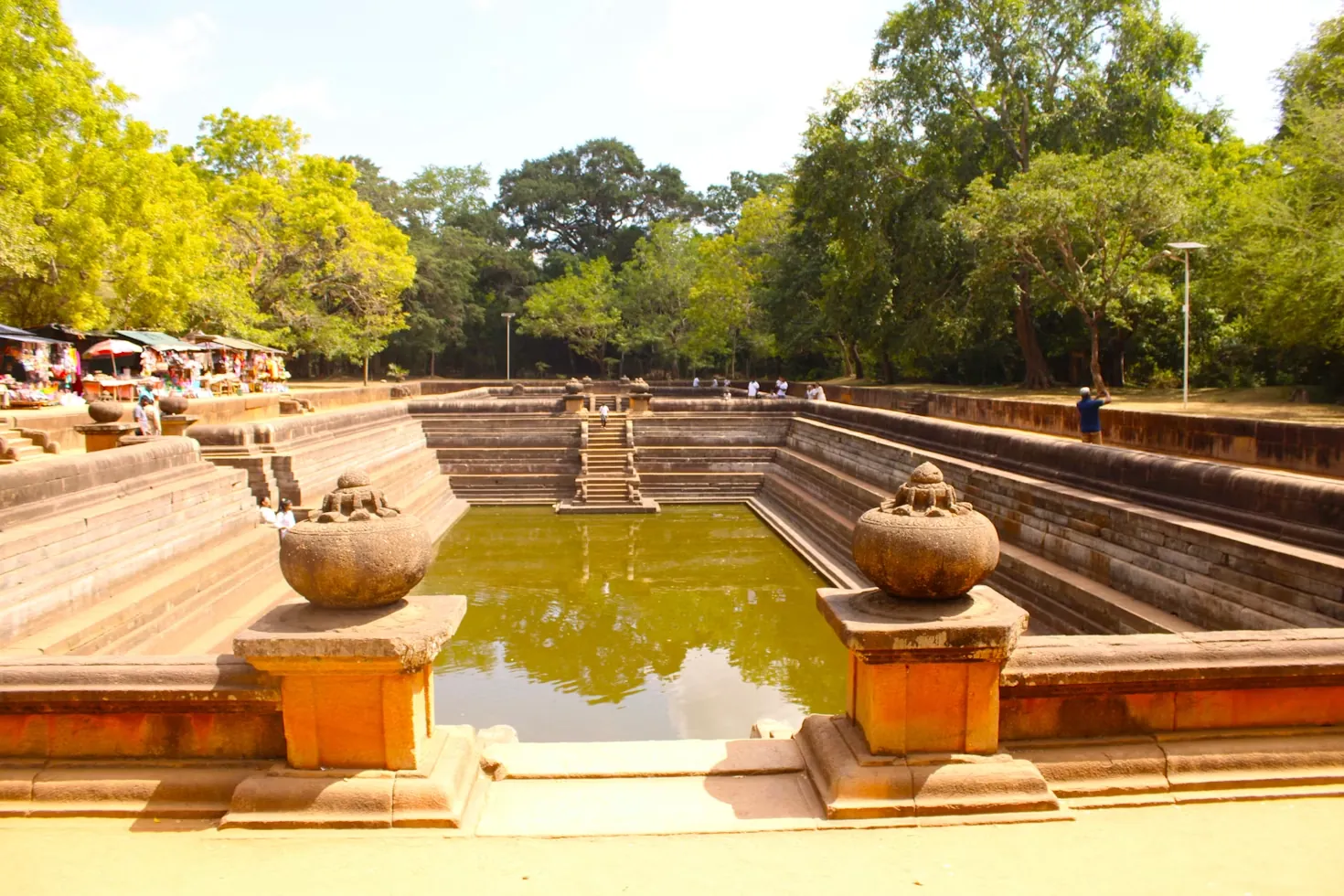 Stone steps and water at Kuttam Pokuna Twin Ponds in Anuradhapura