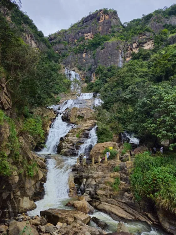 Ravana Ella Waterfall cascading down a rocky cliff near Ella