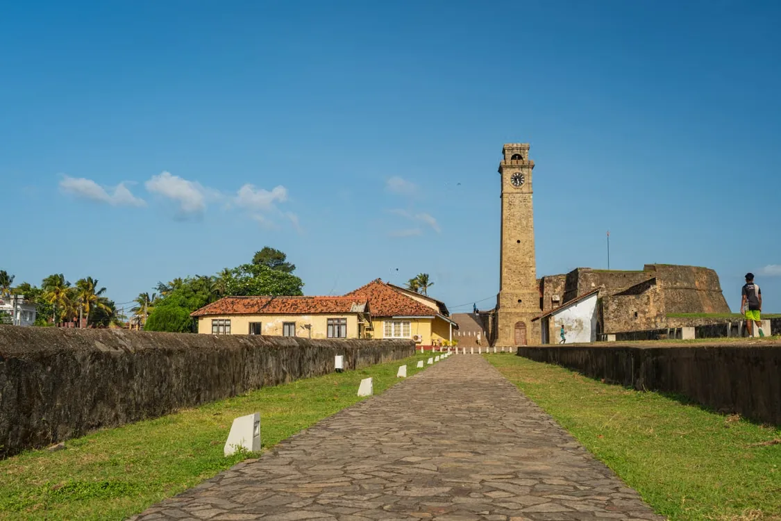 Galle Fort clock tower and ramparts in Sri Lanka