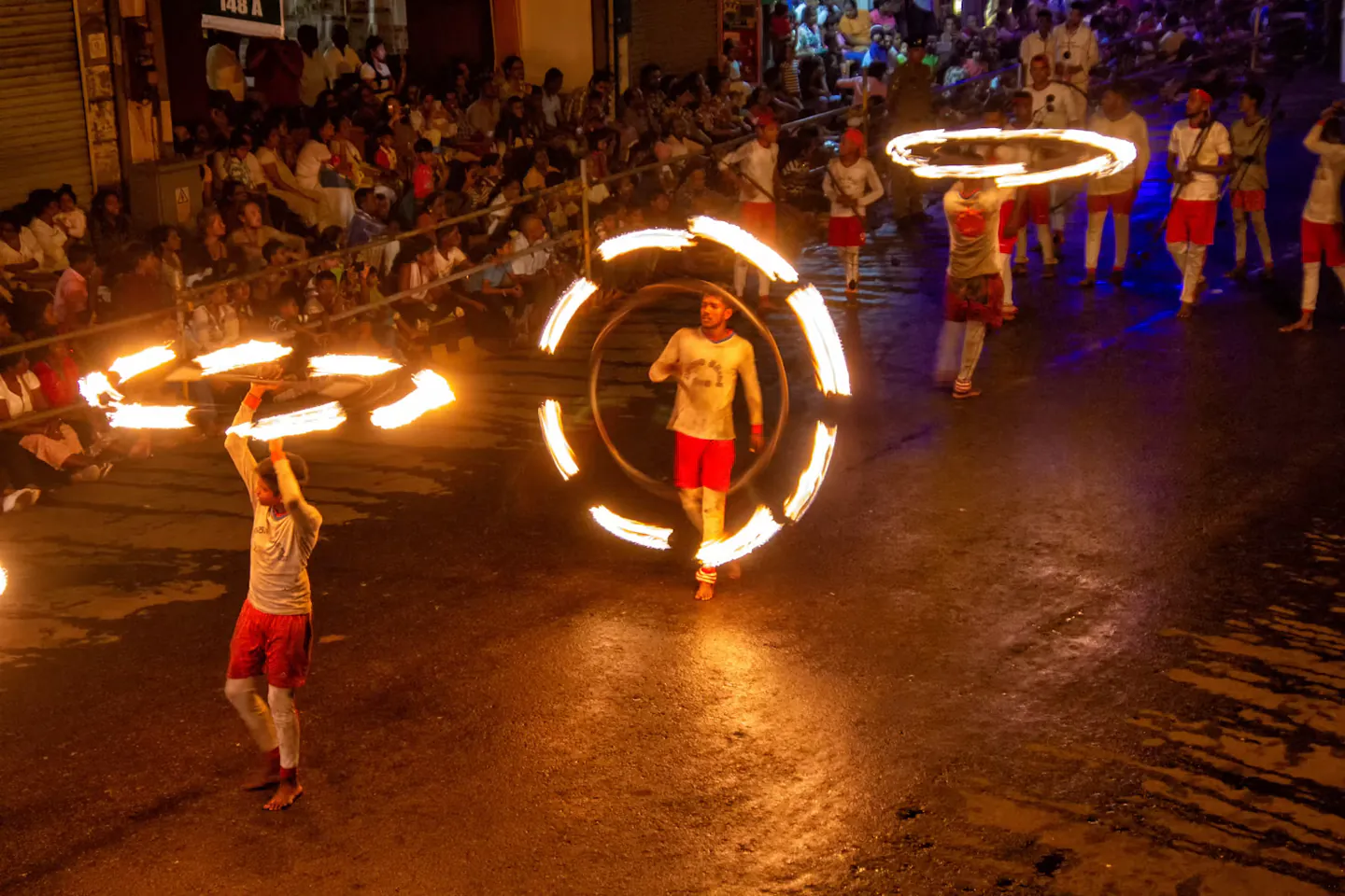 Traditional fire dance performance during a Kandy cultural show