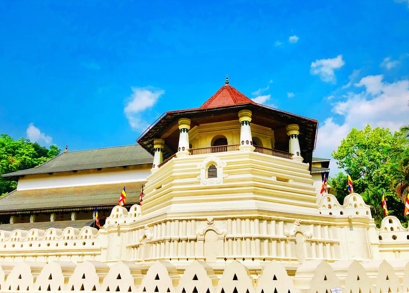 Temple of the Sacred Tooth Relic exterior in Kandy, Sri Lanka