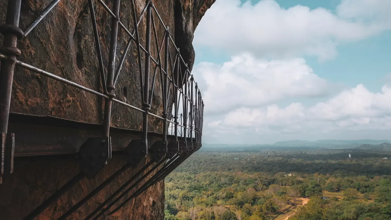 Terrace and protective railing on the Sigiriya Rock Fortress climb