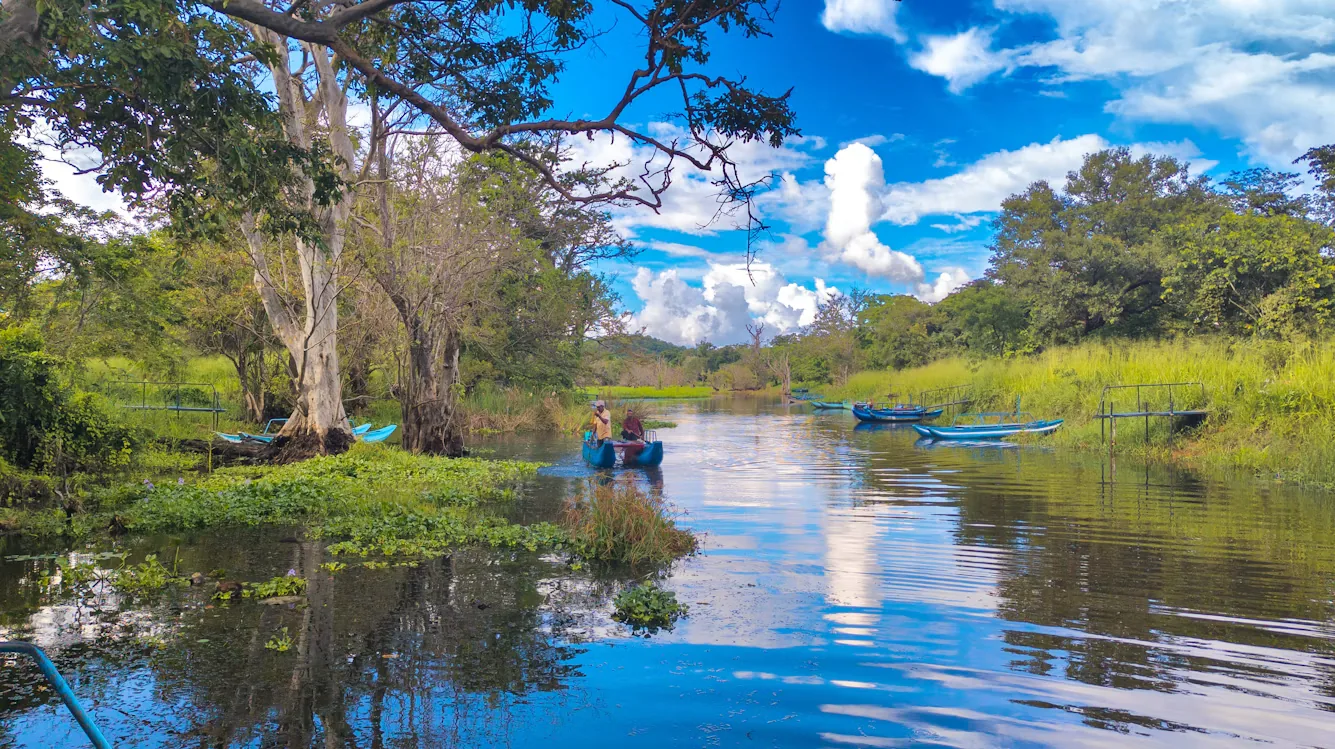 Traditional boat on a lake near Sigiriya in Sri Lanka's Cultural Triangle