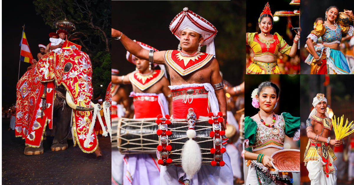Kandy Esala Perahera dancers and ceremonial elephant